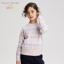 Polosport girls knitted shirt 2022 Autumn and Winter new childrens sleeve geometry tops