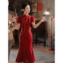 Chinese cheongsam toast Winter Wine Red Engaged Coat Superior Bride Back to Serve Female Fish Stream