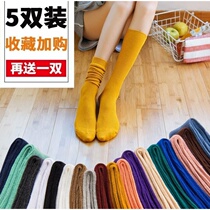 Womens socks cotton gray midline socks autumn and winter calf beige ins double apricot ladies dress casual wine red