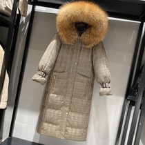 MRMW2021 winter New thousand bird grid hooded real raccoon big fur collar long down jacket women loose knee