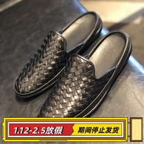 2021 summer hand-woven leather breathable Baotou semi-slippers tide brand heelless mens shoes slip on
