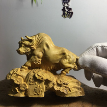 Small-leaf boxwood new animal pastoral wood carving handicrafts are unstoppable strong cattle handle pieces of cattle soaring bull