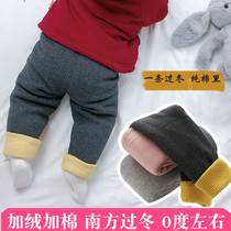 Girls and infants wear cotton leggings baby winter three-layer thick warm pants 0-3 years old 2 open gear Cotton