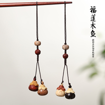 Fulian wooden fish original peach sandalwood character small Bell wooden fish phone chain key chain pendant evil bag hanging
