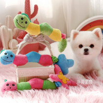 Cute colorful caterpillar super soft fabric tricolor pet dog toy plush voice long strip toy