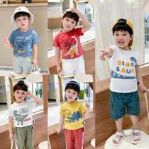 Parent-child short-sleeved T-shirt summer foreign baby dinosaur clothes men and womens summer Korean version of boy half-sleeve shirt thin