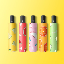 Black Gum Rain Dual Umbrella Folding Fully Automatic Umbrella Female Fruit parasol Sunscreen and UV Protection