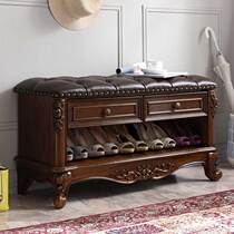 Door-in-door sittable leather shoe cabinet stool integrated by wall full solid wood breathable Easy changing shoes cabinet Shoe Cabinet Pure Solid Wood