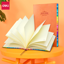 Deli notebook A5 creative cute female Net red exquisite literary stationery business work portable trumpet color leather thick diary can be customized logo name Korean notebook