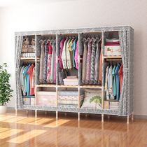 Wardrobe simple cloth wardrobe solid wood reinforcement bold single household economic assembly storage fabric hanging clothes wardrobe