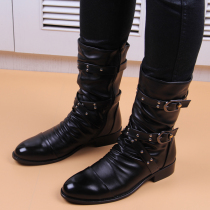 Trendy Han version Pointed Leather Boots men heightening leather boots Mens casual High Help leather shoes Inn warm LenMartin short boots