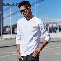 Kuegou man long sleeve T-shirt mens clothing spring trend round collar embroidery Compassionate Casual White Blouse 88048