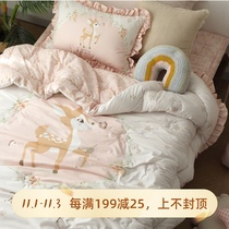 Korean childrens quilt deer Bambi organic cotton quilted core Spring and Autumn quilt pillowcase three-piece set