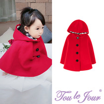 Toulejour Girls Clothing Hot Sale Explosive English New Year Red Wool Wing Wan Hood Cloak Cloak
