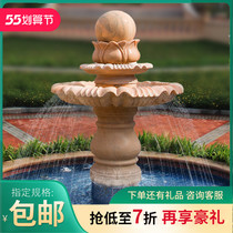 Stone carving fountain running water landscape swing piece outdoor large spray pool late Xia red European style water bowl stone feng shui ball