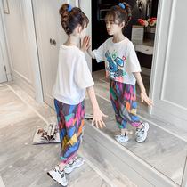 Girl set cute summer 2021 new fashionable foreign childrens clothes in big children Korean casual two-piece set