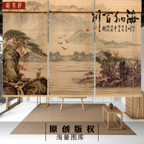 Printed landscape bamboo curtain roller curtain Chinese roll-pull curtain Shading shading bamboo curtain Decorative partition door curtain Household