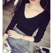 V-neck long-sleeved sweater spring and Autumn 2021 new slim slim sexy foreign style net red pullover sweater base shirt