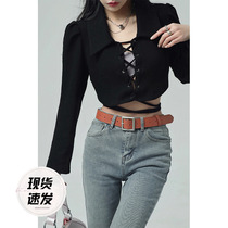 The Barbie Aunt Short-Knitted Sweatshirt Early Spring Womens Dress New Design Sense Strap Sexy Hot Girl Pure Desire to Dont Make A Blouse