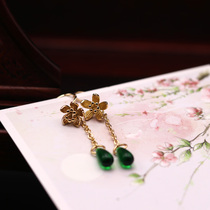 Green glazed drop earrings gold Cherry Blossom Long earrings Jane approb. 100 hitch Ear Accessories GIRL EAR NAILS