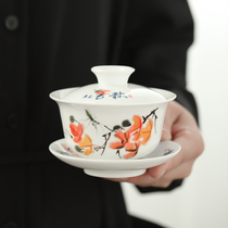 Gai bowl tea cup tea bowl large tea set Jingdezhen blue and white porcelain tea bowl ceramic white porcelain kung fu three talent Bowl single