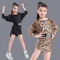 Childrens dance clothes new childrens Latin Cha Cha front short back long bat sleeve split top one-piece skirt