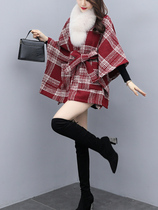 Autumn and winter 2020 new small man long Hepburn wind thousand bird grid cloak hair jacket woolen coat women