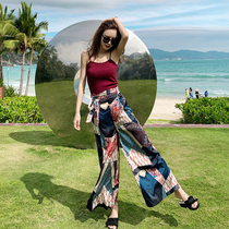 Bali Thailand Sanya tourist beach skirt Bohemia print wide leg pants skirt seaside degree fake two-piece suit