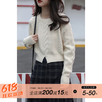 Again Alley sweater jacket woman 2021 new fall loose twist with open fork short-cut-knitted sweatshirt blouse