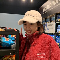 Rosex Tangk Net red Lamb hair cap female plush hat Korean autumn winter letter baseball cap men and women