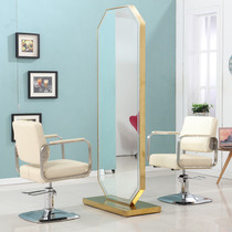 Barber shop special mirror table floor-to-ceiling simple stainless steel with lamp single-sided double-sided hair cutting mirror full-body wall hair mirror
