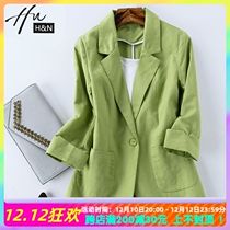 Summer thin cotton linen chic suit coat female lily 100-segment seven-sleeved short-sleeved miniature linen suit female top