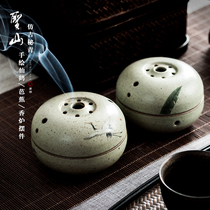 Holy mountain ceramic incense burner antique pottery hand-painted crane aromatherapy Indoor Pan incense tower incense tea ceremony creative incense burner