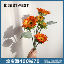 BEST WEST sunflower simulation flower decoration Living room large floor-to-ceiling fake bouquet arrangement bottle table decoration