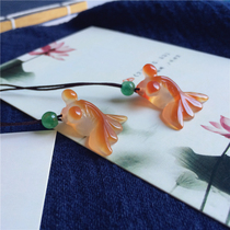 Jiangnan can pick lotus natural agate goldfish pendant men and women jade pendant more than a year mascot pieces