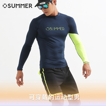 Promotional OSUMMER Korean wetsuit mens split stitching fluorescent yellow long-sleeved quick-drying swimming jellyfish snorkeling suit