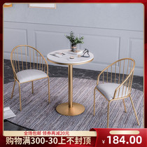 Nordic simple marble dining table and chair combination Round table Balcony table and chair Light luxury Wrought iron milk tea coffee shop table and chair