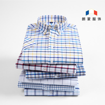 Lang Meng summer new cotton Oxford textile plaid short sleeve shirt male youth wild casual check shirt trend