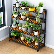 Flower frame solid wood floor floor floor shelf outdoor balcony living room multimeat iron artifact movable plant placing frame