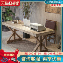 American desk Solid wood double household desktop Pine computer desk Simple log writing desk Long table Office desk