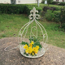 Mu Zi Ge courtyard Crown basket wrought iron old flower stand hanging pot fleshy flower pot flower stand hanging flower stand