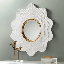 Simple European style round mirror living room wooden frame Wall Wall Mirror porch mirror French sofa corridor wall decoration