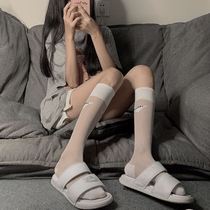 Long Socks Woman to calf female style Ice Sox 2021 Spring paragraph Medium Cylinder Black White Ins half-cut ultra-thin transparent mosquito