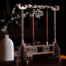 Mahogany pen holder brush hanging large antique pen set retro set chicken wing Wood brush shelf brush rack pen hanging frame four treasure desktop creative storage display rack Pen Holder