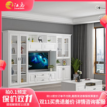 Living room solid wood particle board full wall overall background wall TV cabinet bookcase integrated wall cabinet 2021 new