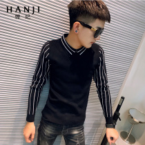 Fake two sweaters men spring and autumn Han version of the trend fashion shirt collar striped coat bottomed lazy wind knitted shirt