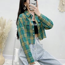 Hanfeng chic retro simple Joker short plaid shirt womens spring design sense niche loose shirt womens tops