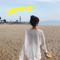 ins seaside vacation thin bikini blouse candy color swimsuit outer long-sleeved pullover womens beach sunscreen clothes