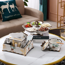 Household living room remote control storage tissue box Fruit tray with lid ashtray set three-piece decoration dried fruit tray