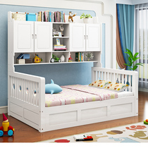 Wardrobe bed Full solid wood cloakroom bed one-piece space-saving small apartment combination cabinet bed with bookshelf Childrens bed